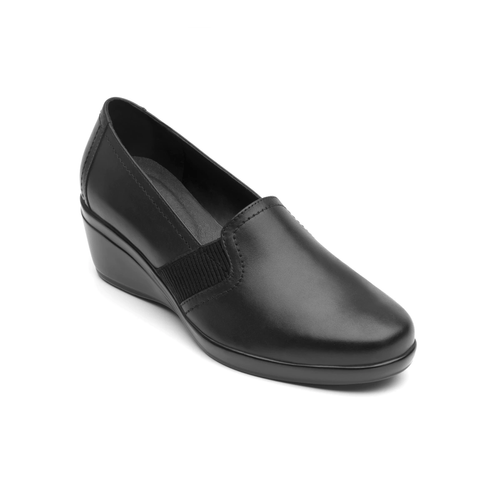 zapato de confort flexi con cuña de alto brillo para mujer45211 negro